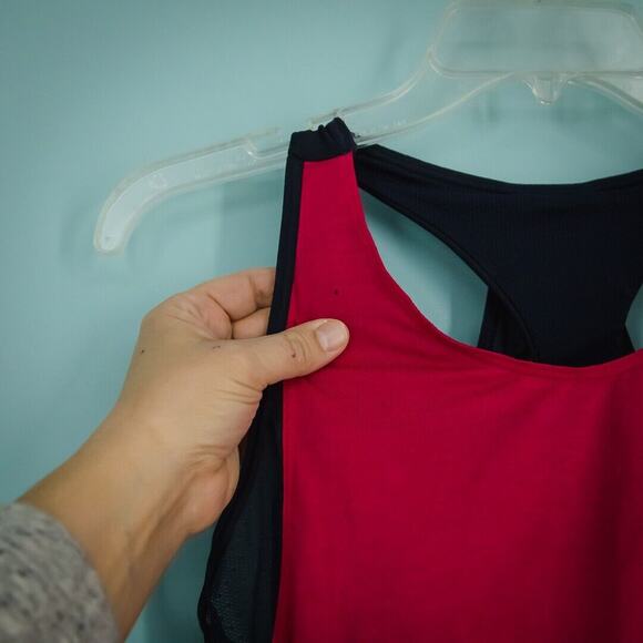 Athleta Size Medium M Essence CYA Support Pink Blue Strappy Back Bra Tank Top - Picture 2 of 8